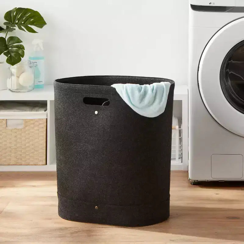 Double panier à linge en feutre anthracite - Brightroom™ : Polyester, volume 6000, réglable, ouvert, aucun assemblage requis