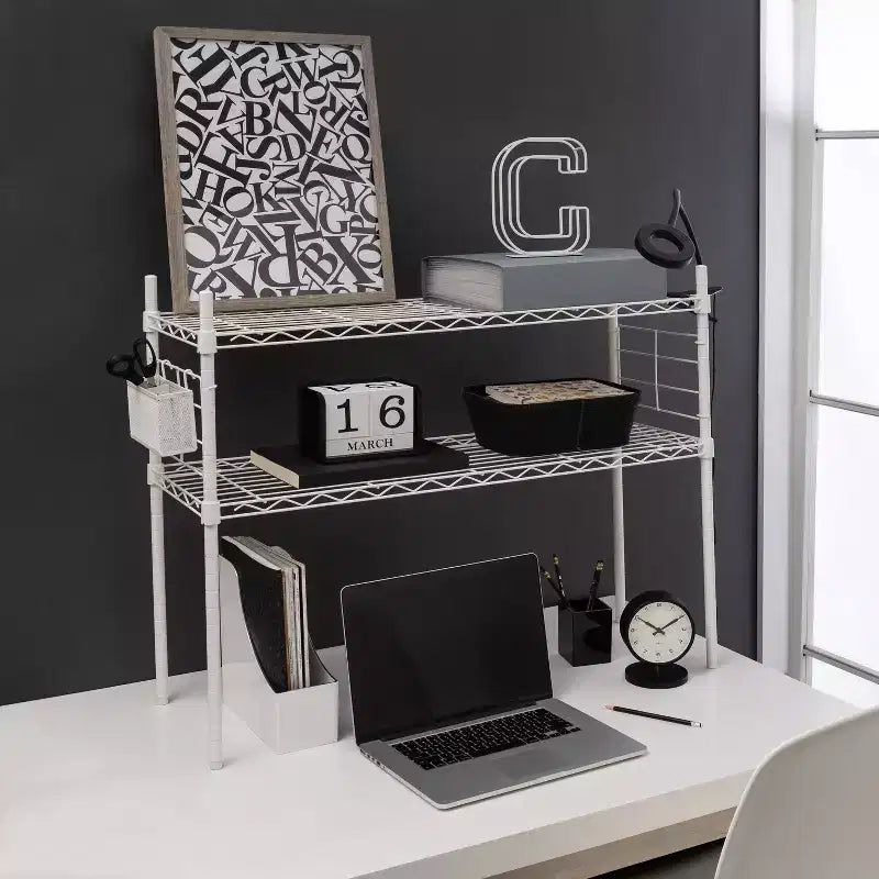 Étagère en acier à tablettes réglables Organize It All, blanc : Bibliothèque verticale à 2 tablettes, cadre en acier, hauteur 36 po, profondeur 12 po