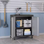 Manhattan Comfort Fortress Ensemble 3 pièces d'armoires de garage et de table de travail mobiles et compactes 2.0 Gris : Rangement verrouillable, étagères réglables, roulettes