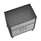 Manhattan Comfort Fortress Ensemble 3 pièces d'armoires de garage et de table de travail mobiles et compactes 2.0 Gris : Rangement verrouillable, étagères réglables, roulettes