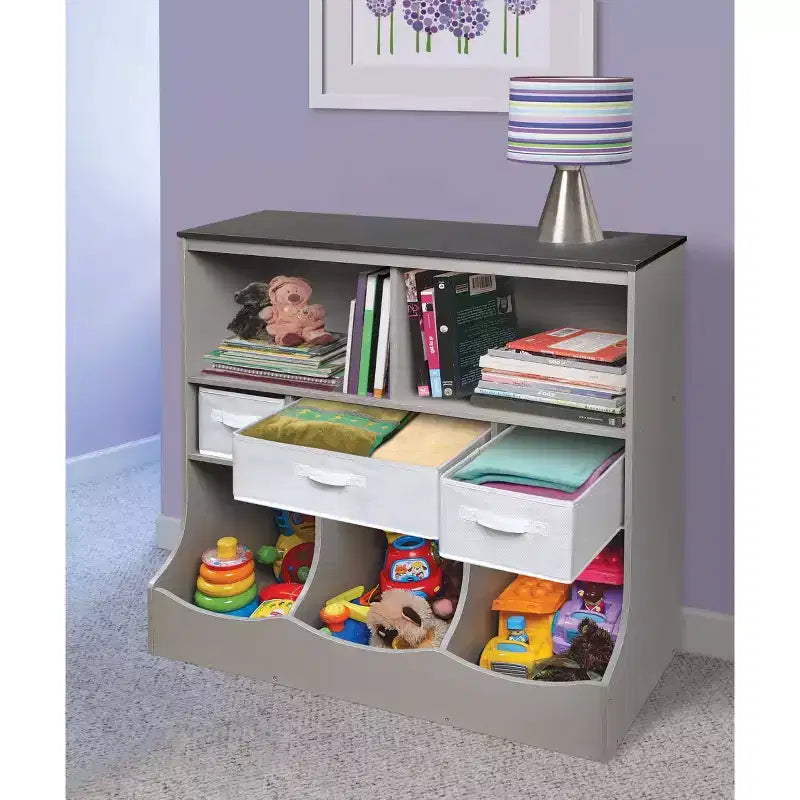 Meuble de rangement combo avec trois paniers Badger Basket, imitation bois/gris