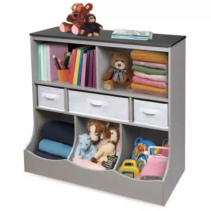 Meuble de rangement combo avec trois paniers Badger Basket, imitation bois/gris