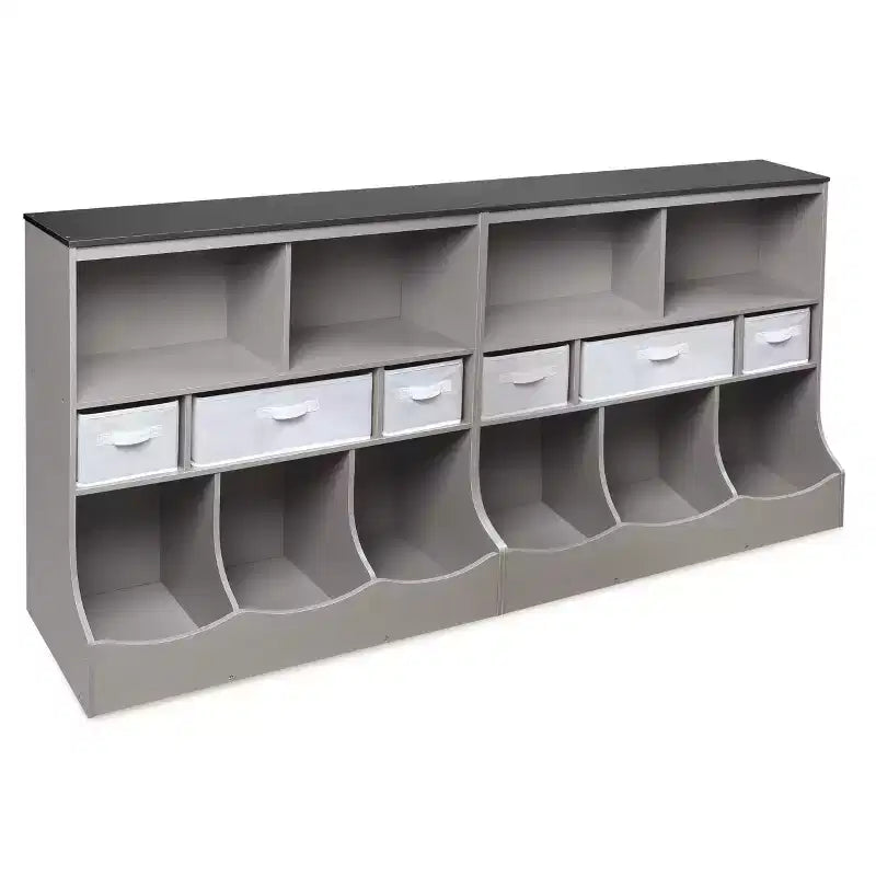 Meuble de rangement combo avec trois paniers Badger Basket, imitation bois/gris
