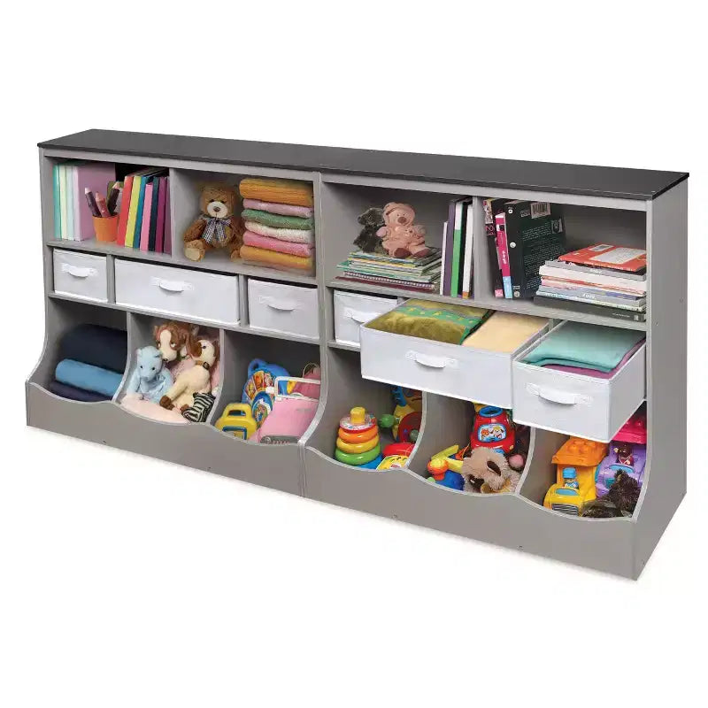 Meuble de rangement combo avec trois paniers Badger Basket, imitation bois/gris