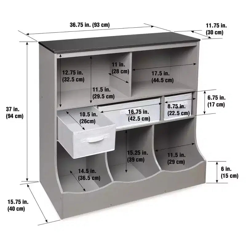 Meuble de rangement combo avec trois paniers Badger Basket, imitation bois/gris