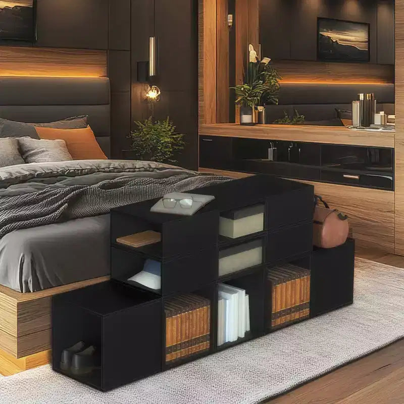 Niche 2pk Cubo Étagère bibliothèque empilable en bois, organisateur de rangement, cube noir ébène