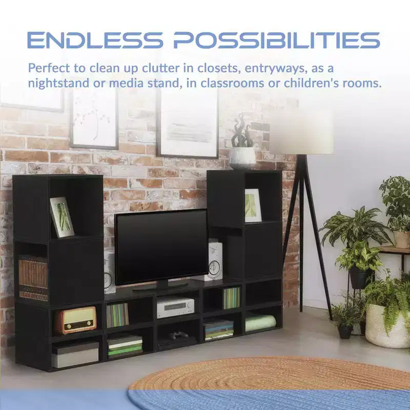 Niche 2pk Cubo Étagère bibliothèque empilable en bois, organisateur de rangement, cube noir ébène