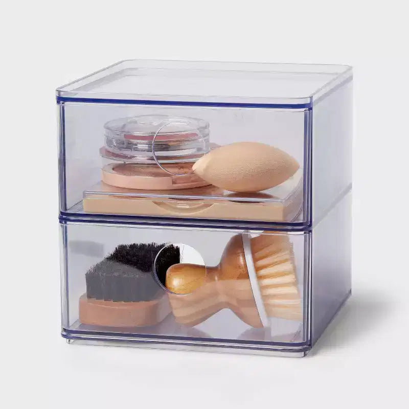 Tiroir empilable transparent - Brightroom™ : Rangement utilitaire en plastique, 2 tiroirs, 15,2 x 15,2 x 15,2 cm, Organisateur de toilette