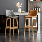 Tabourets de bar en similicuir Mid-Century Modern avec pieds en bois