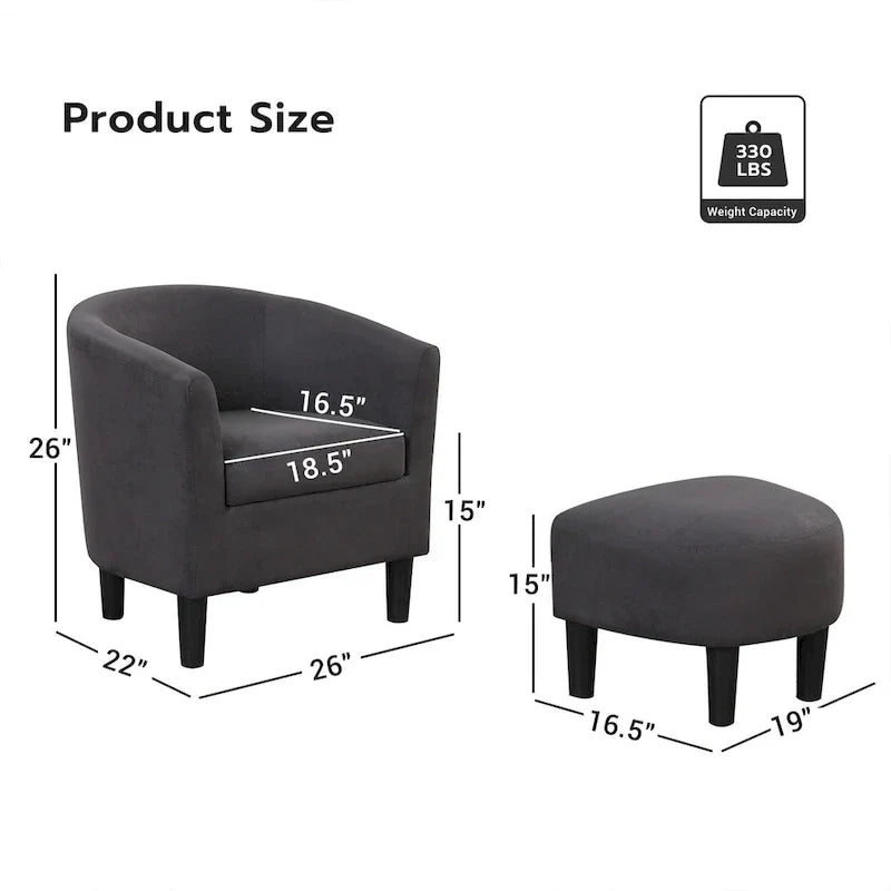 Fauteuil crapaud classique avec revêtement en tissu doux en polyester, repose-pieds inclus