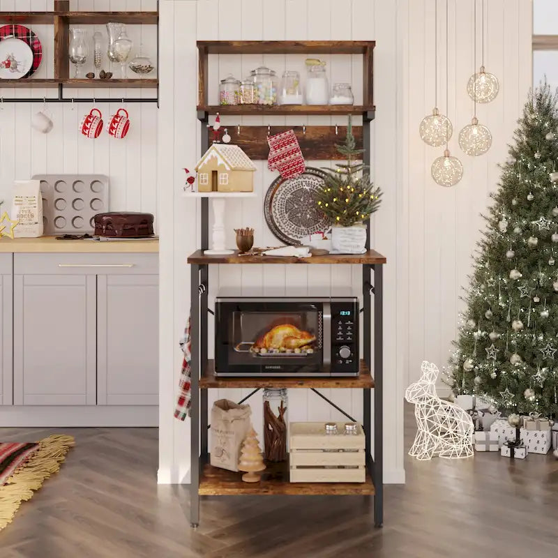 Étagère de cuisine boulangère de 60 pouces avec huche et 8 crochets latéraux