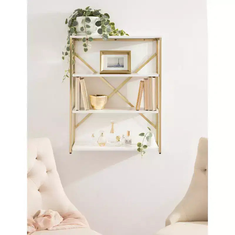 Kate & Laurel All Things Decor Étagère murale Ascott à 4 niveaux blanc 24"x32"x8" : Style glamour luxueux, cadre en plastique