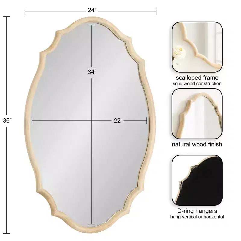 Kate & Laurel All Things Decor Miroir ovale festonné en bois naturel Leanna 24 x 36 po