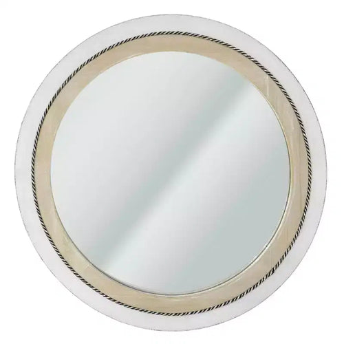 23" x 23" Rustic Wood Framed Round Wall Mirror with Inlaid Rope White/Brown - Head West: Includes Mounting Hardware, No Assembly Required