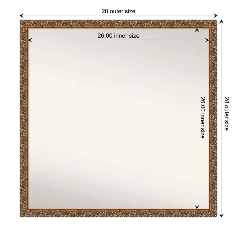 Miroir mural en bois de 71 cm x 71 cm, bronze antique, non biseauté - Amanti Art
