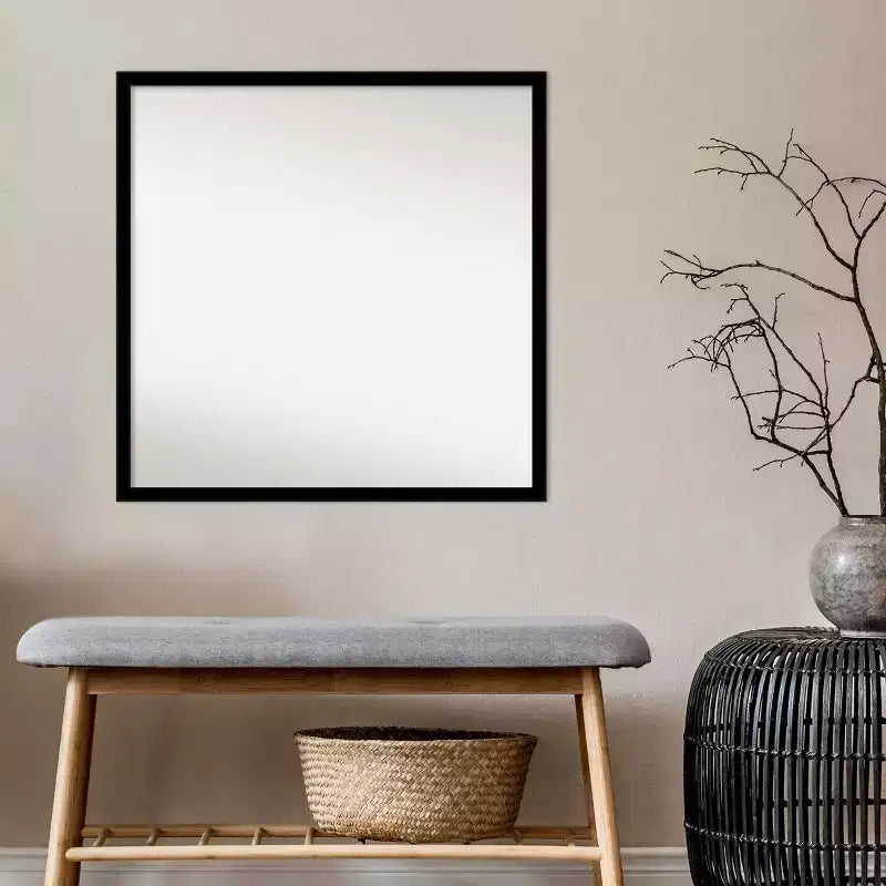 Miroir mural de salle de bain 28" x 28" sans biseau noir jais - Amanti Art : Cadre carré moderne en polystyrène, quincaillerie de montage incluse