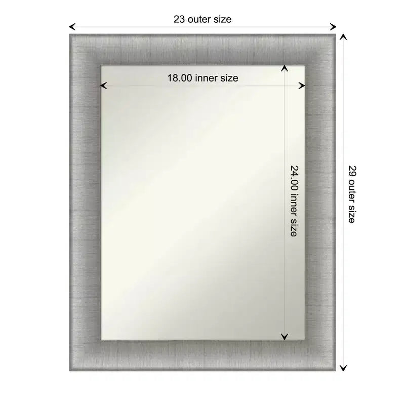 Miroir mural élégant 23 po x 29 po pour salle de bain, étain brossé - Amanti Art : Rectangulaire moderne, fixation murale