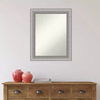 Miroir mural élégant 23 po x 29 po pour salle de bain, étain brossé - Amanti Art : Rectangulaire moderne, fixation murale