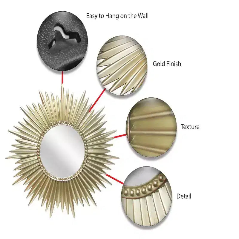 Miroir mural Sunburst 24" doré - Infinity Instruments : Moderne, sans assemblage, cadre en plastique moulé