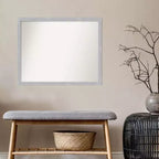 Miroir mural étroit Grace 30" x 24" sans biseau en nickel brossé - Amanti Art : Rectangle moderne, cadre en polystyrène