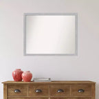 Miroir mural étroit Grace 30" x 24" sans biseau en nickel brossé - Amanti Art : Rectangle moderne, cadre en polystyrène
