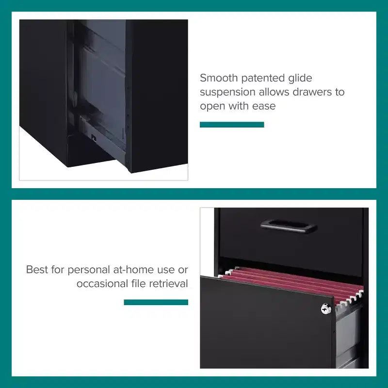 Solutions d'espace Classeur vertical à 2 tiroirs de 45,7 cm de profondeur, format Lettre, Noir : Rangement de bureau en acier, aucun assemblage requis