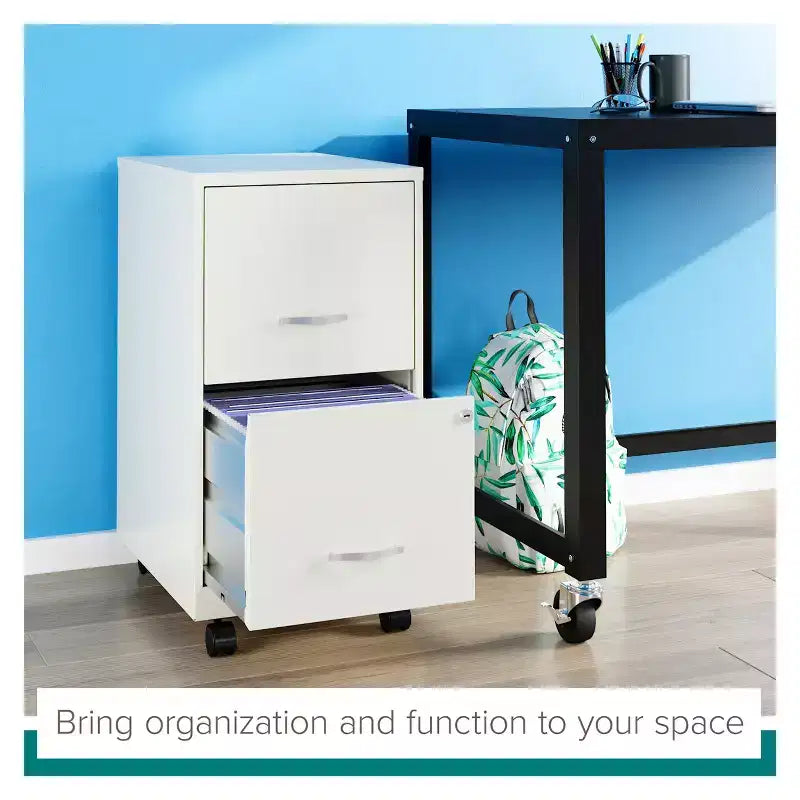 Solutions de rangement Meuble de classement vertical mobile à 2 tiroirs de 45,7 cm de profondeur et de largeur courrier Blanc perle