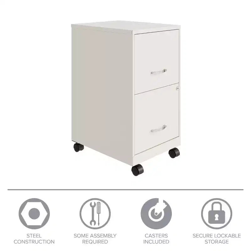 Solutions de rangement Meuble de classement vertical mobile à 2 tiroirs de 45,7 cm de profondeur et de largeur courrier Blanc perle