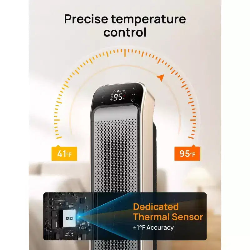 Radiateur soufflant céramique DREO Solaris Max 25" 1500W, oscillant, chauffe rapide et ultra-silencieux, mode ECO, télécommande