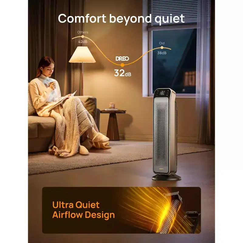 Radiateur soufflant céramique DREO Solaris Max 25" 1500W, oscillant, chauffe rapide et ultra-silencieux, mode ECO, télécommande