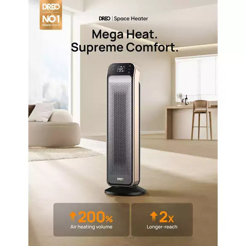 Radiateur soufflant céramique DREO Solaris Max 25" 1500W, oscillant, chauffe rapide et ultra-silencieux, mode ECO, télécommande