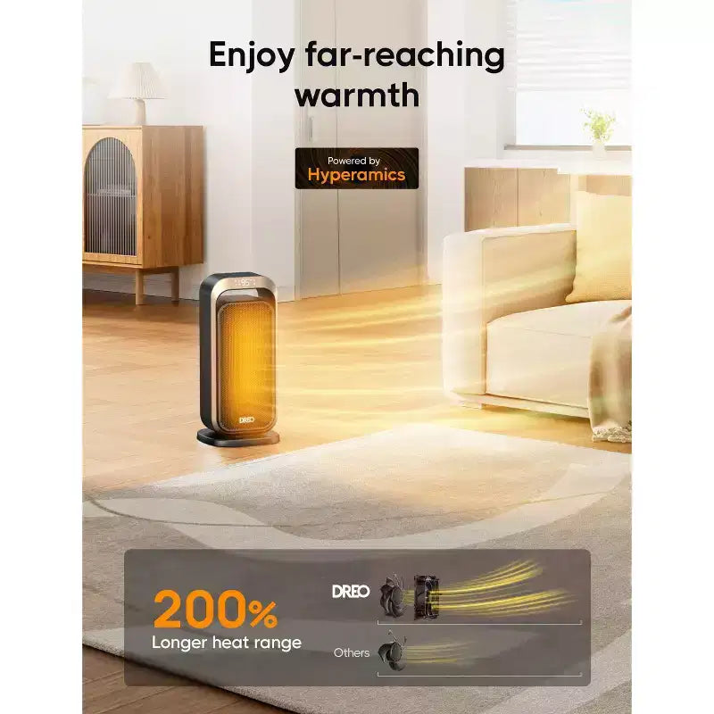 Chauffage d'appoint intérieur Dreo Solaris noir : chauffage colonne en céramique électrique, 1500 W, 5 réglages, ventilé, cadre en acier, 9 à 28 m².