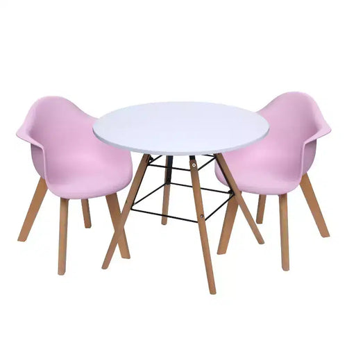 3pc Modern Kids' Table and Chair Set with Beech Legs Pink - Gift Mark: Toddler Round Table, Plastic Frame, 3 Years+