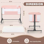 Berceau pour bébé avec roulettes - Beige / Gris / Rose, cododo, pour 1 bébé