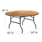 Table de banquet ronde pliante en bois de 60 pouces avec dessus fini