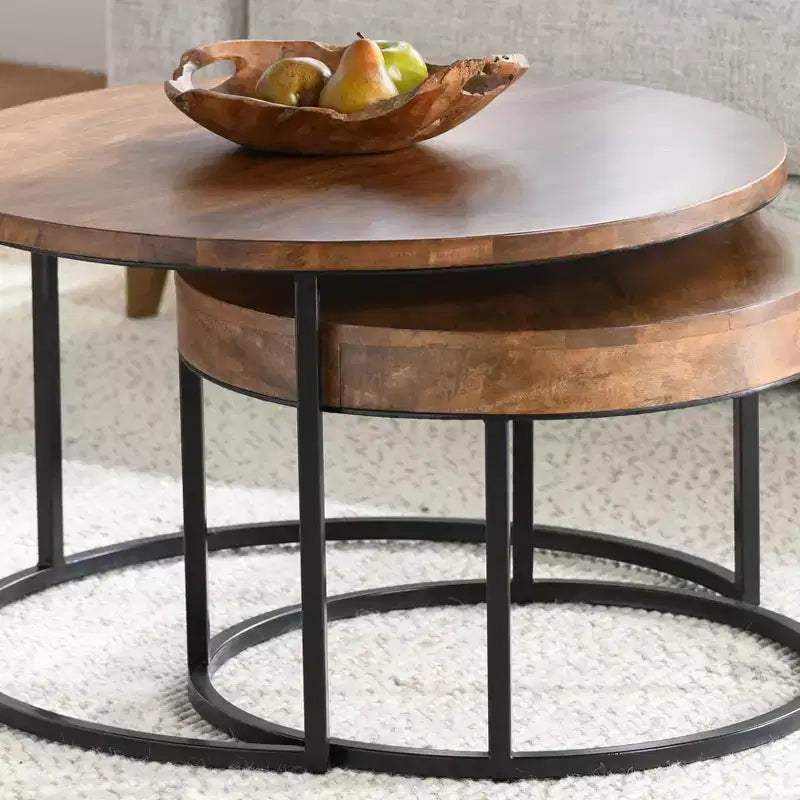 Christopher Knight Home Classic Ander - Ensemble de 2 tables basses gigognes rondes, marron/noir