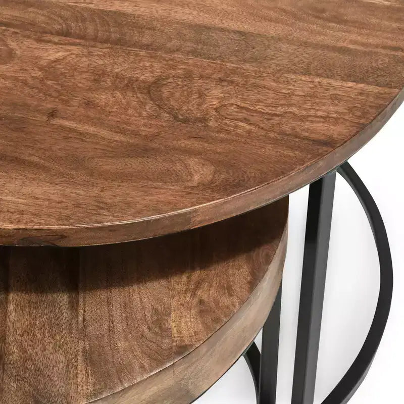 Christopher Knight Home Classic Ander - Ensemble de 2 tables basses gigognes rondes, marron/noir