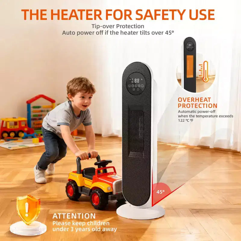 Chauffage d'appoint en céramique portable de 1500 W, radiateur électrique PTC avec thermostat réglable pour usage intérieur