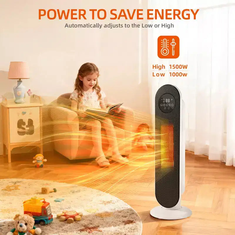 Chauffage d'appoint en céramique portable de 1500 W, radiateur électrique PTC avec thermostat réglable pour usage intérieur