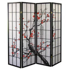 Séparateur de pièce Roundhill Furniture à 4 panneaux japonais, motif fleur de prunier