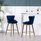 Tabourets de bar à dossier ailé Leland en tissu, lot de 2, bleus