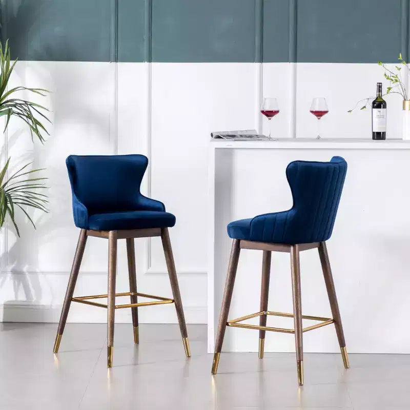 Tabourets de bar à dossier ailé Leland en tissu, lot de 2, bleus