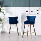 Tabourets de bar à dossier ailé Leland en tissu, lot de 2, bleus