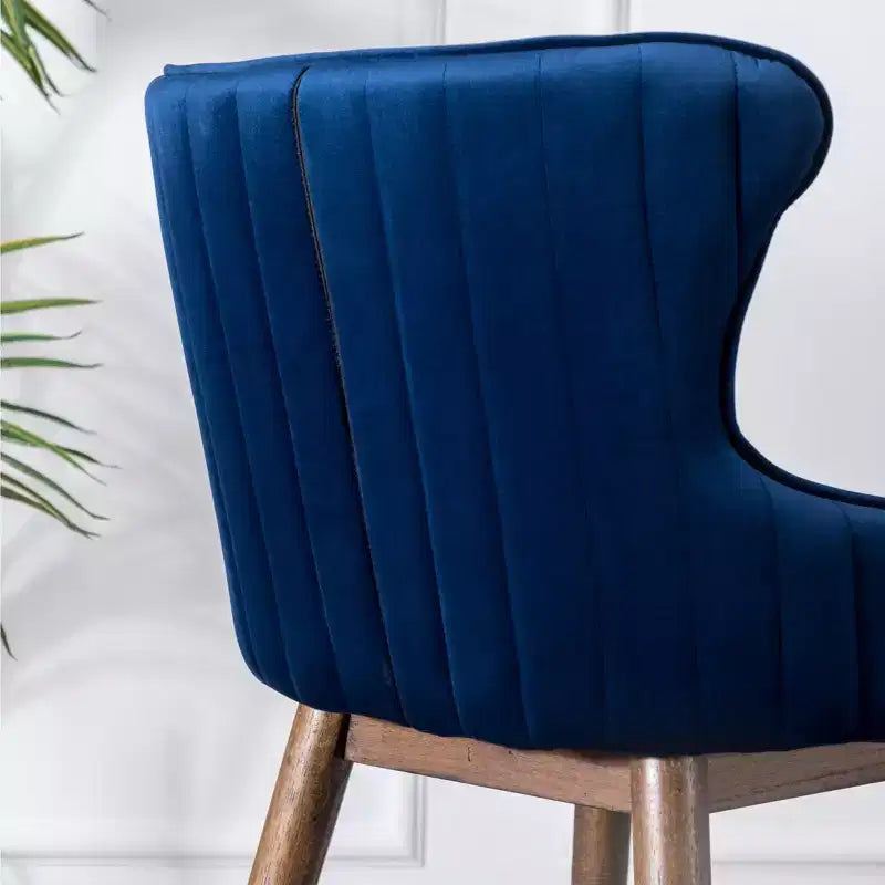 Tabourets de bar à dossier ailé Leland en tissu, lot de 2, bleus