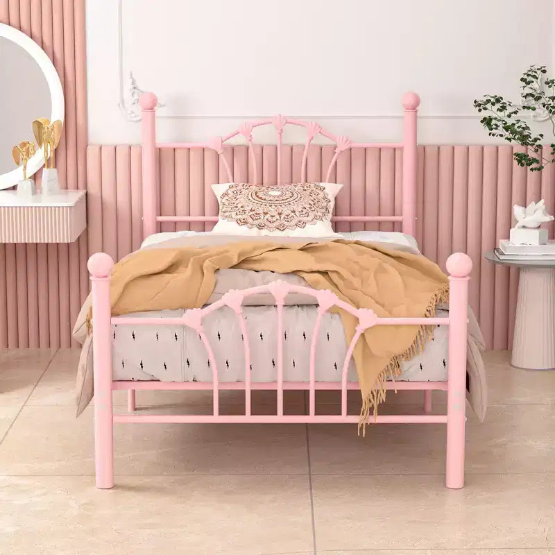 Cadre de lit double VECELO avec tête de lit et pied de lit, cadre de lit plateforme moderne en métal blanc/rose/noir