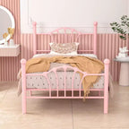 Cadre de lit double VECELO avec tête de lit et pied de lit, cadre de lit plateforme moderne en métal blanc/rose/noir