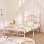 Cadre de lit double VECELO avec tête de lit et pied de lit, cadre de lit plateforme moderne en métal blanc/rose/noir