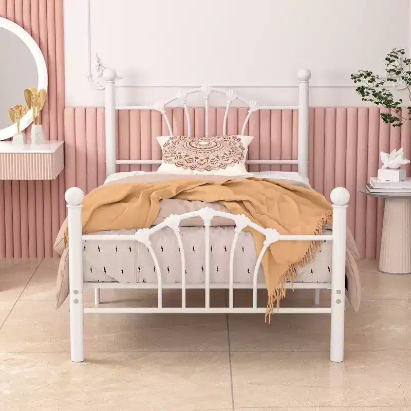 Cadre de lit double VECELO avec tête de lit et pied de lit, cadre de lit plateforme moderne en métal blanc/rose/noir