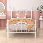 Cadre de lit double VECELO avec tête de lit et pied de lit, cadre de lit plateforme moderne en métal blanc/rose/noir
