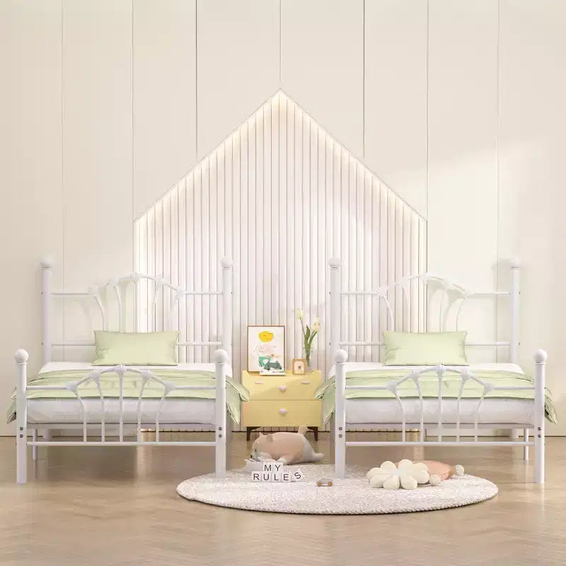 Cadre de lit double VECELO avec tête de lit et pied de lit, cadre de lit plateforme moderne en métal blanc/rose/noir